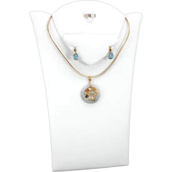 White Leather Ring Necklace Earring Combo Bust Display {1}