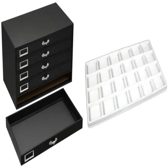 Black FindingKing 5-Drawer Jewelry Storage Case w/ 5 White Plastic 24-slot Trays {1}