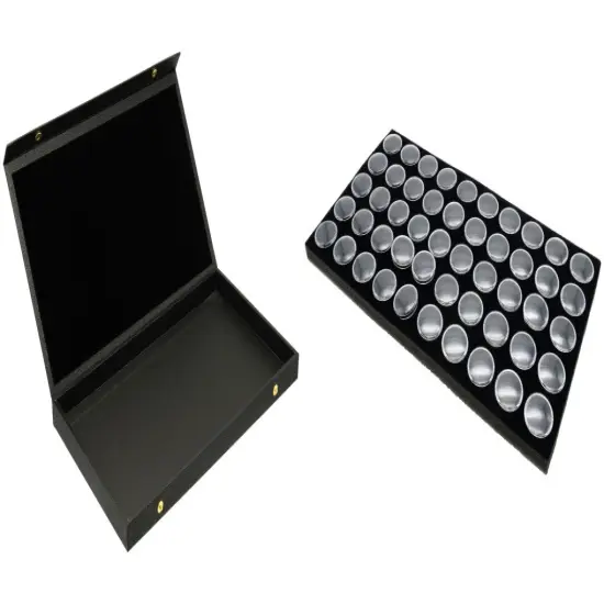 Black Faux Leather Jewelry Case(Snap close lid) w/ Black Foam 50 Gem Jar Insert {1}