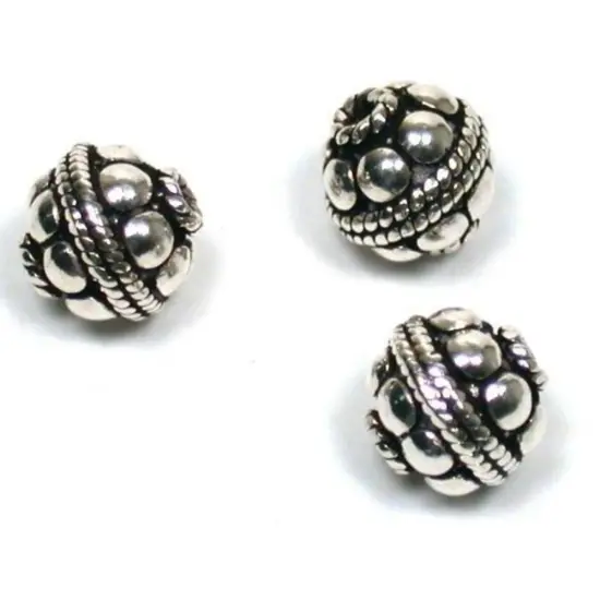 3 Bali Ball Beads Sterling Silver Flowers Stringing {1}