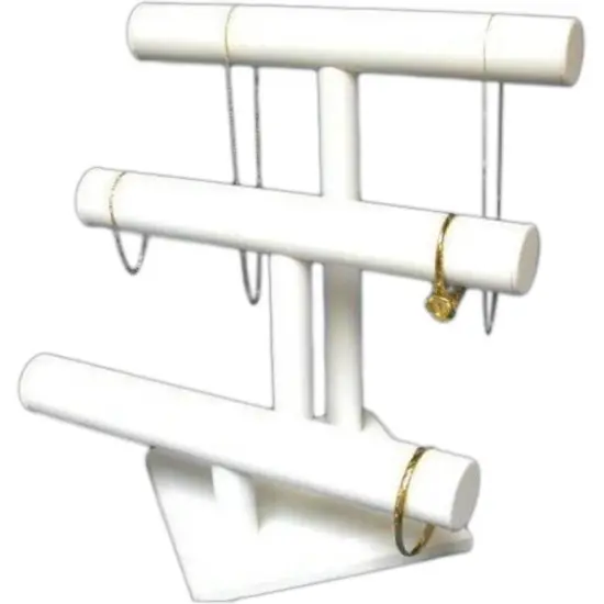 12" x 12" White Faux Leather Triple Tier T-Bar Bracelet Chain Display 3/4" 2 Pcs {1}