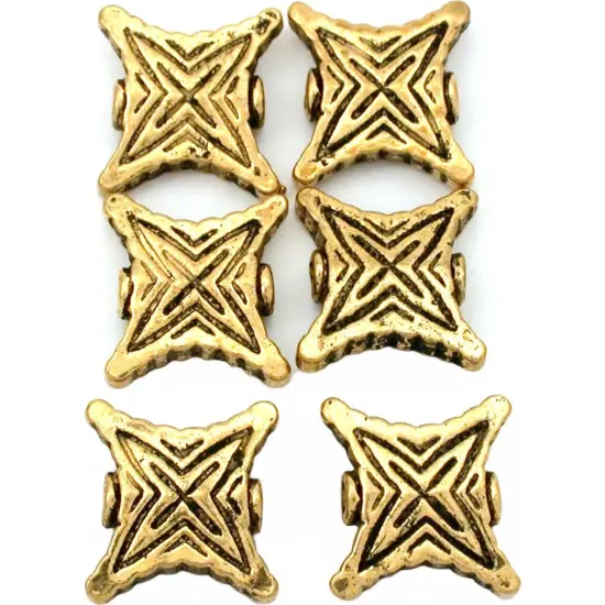 Bali Square Beads Antique Gold Plated 14mm New Approx 6 {1}