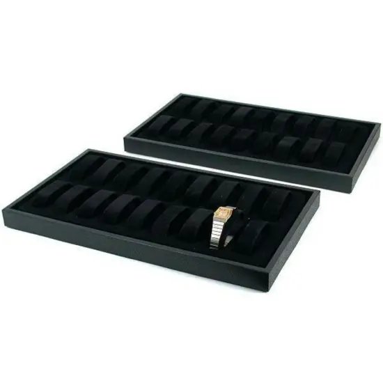 2Pc 18 Slot Black Plastic Watch Display Trays {1}
