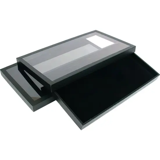 2 Black Velvet Jewelry Display Pad & Acrylic Lid Tray {1}