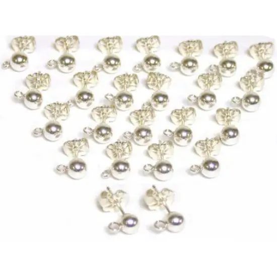 24 Sterling Silver Ball Stud Earrings 5mm & Ear Backs {1}