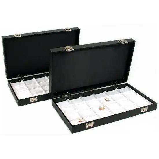 48 Slot Display White Faux Leather Tray Travel Case {1}