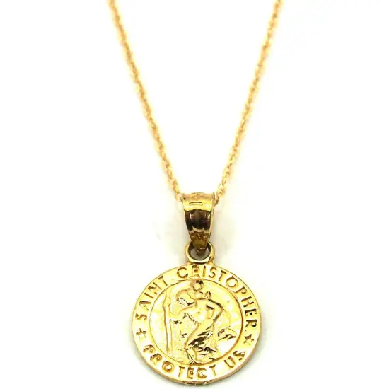 14K Gold St Christopher Charm 18" Chain Jewelry {1}