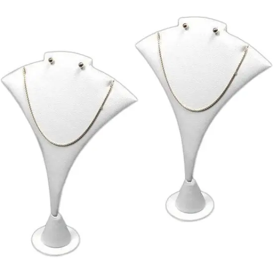 2 Bust Display Pendant Earring Combo White Leather {1}