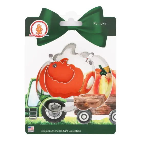 CookieCutter.com Thanksgiving Pumpkin Cookie Cutter Set 3 Piece, Halloween, Fall, Hang Tag Cookie Recipe Card, Large, Medium, Small, Tin Plate Steel, USA {1}