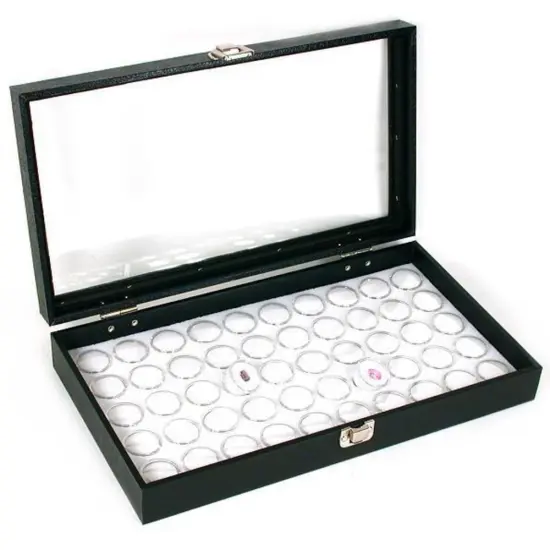 50 Gem Jars White Display Tray Glass Lid Travel Tray {1}
