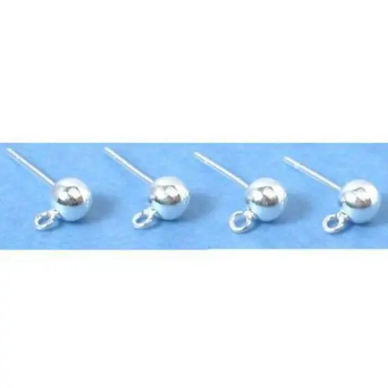 4 Earrings Sterling Silver Ball Stud Loop Post Parts {1}