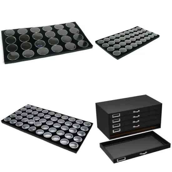 Black FindingKing 5-Drawer Jewelry Storage Case w/ 5 Black Gem Jar Tray Inserts {1}