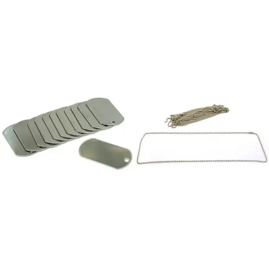 Engravable Steel Dog Tags & Nickel Plated Beaded Steel Chain 24" 24 Pcs {1}