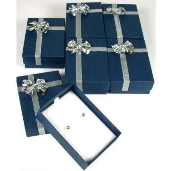6 Bow Tie Earring Gift Boxes Blue Silver Jewelry Box {1}