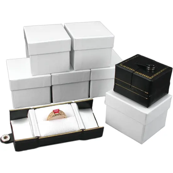 6 Black Leatherette Snap Closure Ring Boxes Displays {1}