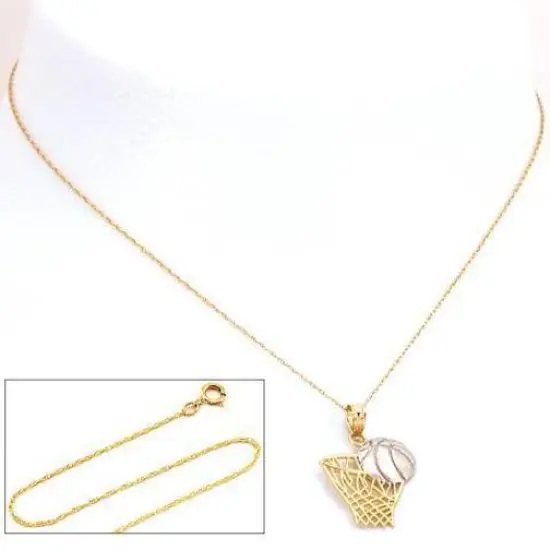 14K TT Gold Basketball Hoop Charm 18" Chain Jewelry {2}