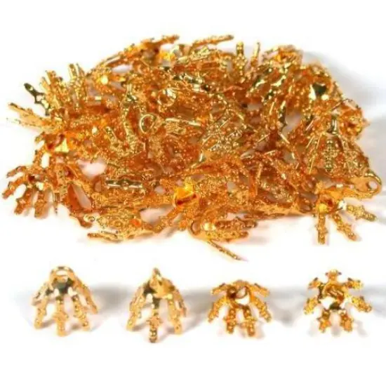 48 Bead Caps Necklace Chain Gold Plated Charm Bails {1}