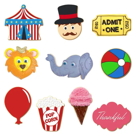 CookieCutter.com Circus Birthday 10 Piece Cookie Cutters Set, Tent, Ringmaster, Ball, Lion Face, Elephant, Ticket, Ice Cream, Tin Plate Steel, USA {2}