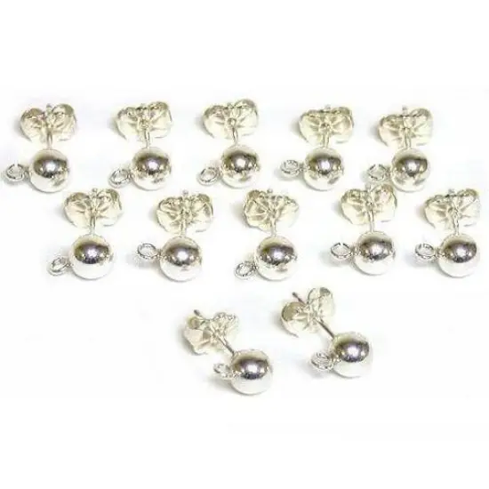 12 Sterling Silver 5mm Ball Stud Earrings & Ear Backs {1}