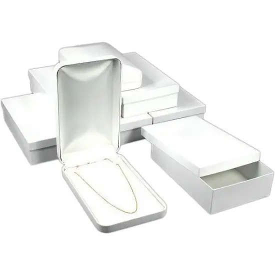 6 Bead Necklace Boxes White Leather Display Gift Box {1}