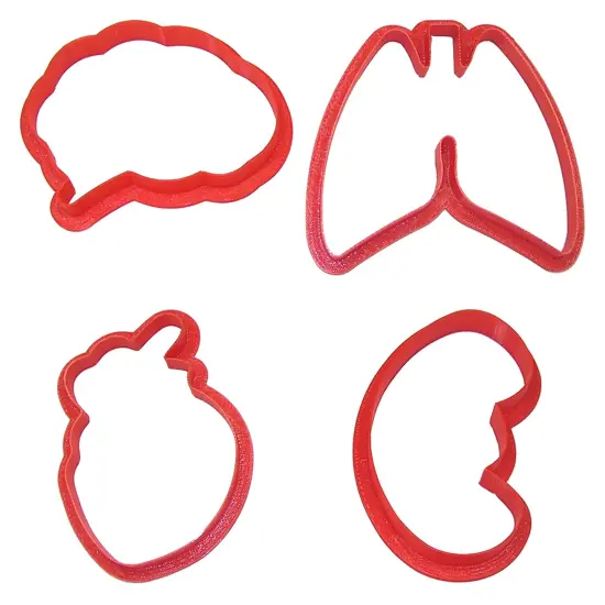 CookieCutter.com Anatomical Body Parts Cookie Cutters 4 Piece Set, Kidney, Heart, Lungs, Brain, Plastic, USA {3}
