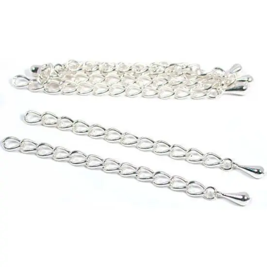 6 Teardrop Chain Extender Jewelry Necklace Silver Plated {1}