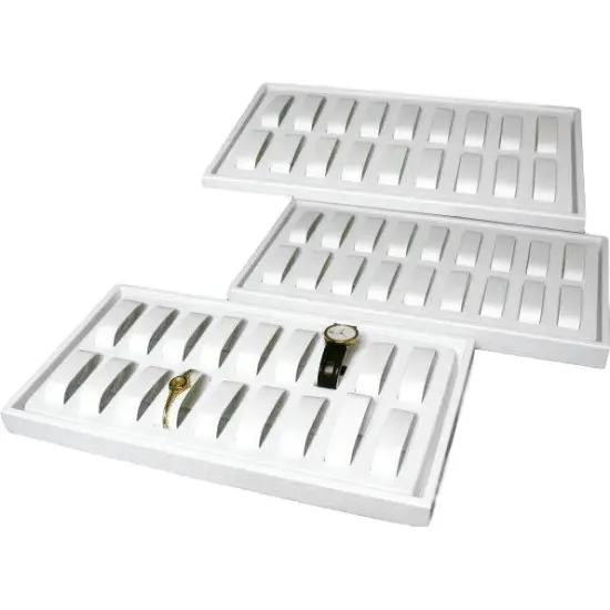 3Pc 18 Slot White Plastic Watch Display Trays {1}