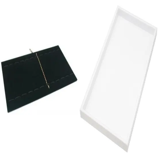 2 White Plastic Stackable Jewelry Display Trays w/ Black Velvet Bracelet Display {1}