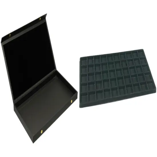 Black Faux Leather Jewelry Case w/ 1 Black 50-slot Plastic Tray (Snap Close Lid) {1}