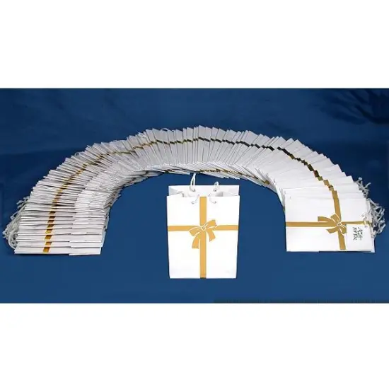 100 Jewelry Shopping Tote Gift Bags White & Gold 6.75" {1}