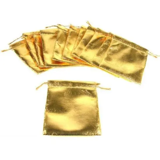12 Pouches Gold Gift Bags Drawstring Wedding Jewelry 3" {1}