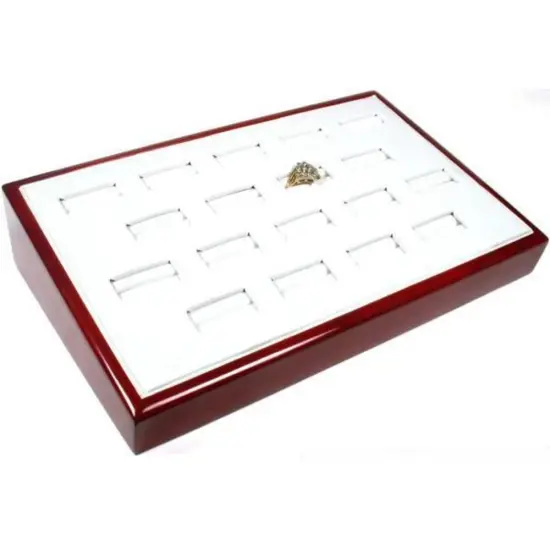 White Leather Rosewood 18 Ring Tray Jewelry Counter Showcase Display {1}