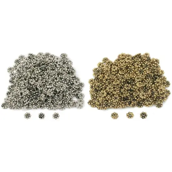 Antique Silver & Gold Plated Daisy Bali Spacer Beads 4mm Diameter 30 Gram Kit {1}