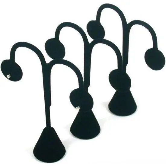 3 Black Velvet Earring Tree Hoop Stud Showcase Displays 4.75" {1}