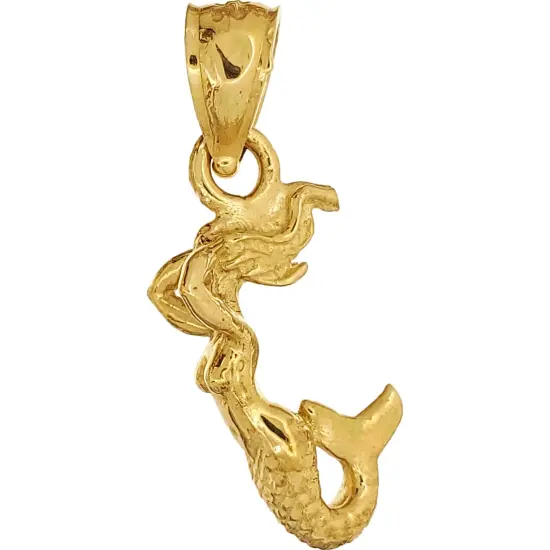 14K Yellow Gold Mermaid Charm with 18" Gold Cable Chain & Gift Box {2}