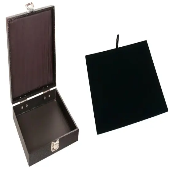 Black Square Jewelry Case (Single Metal Latch) w/ Black Leather Pad Insert {1}