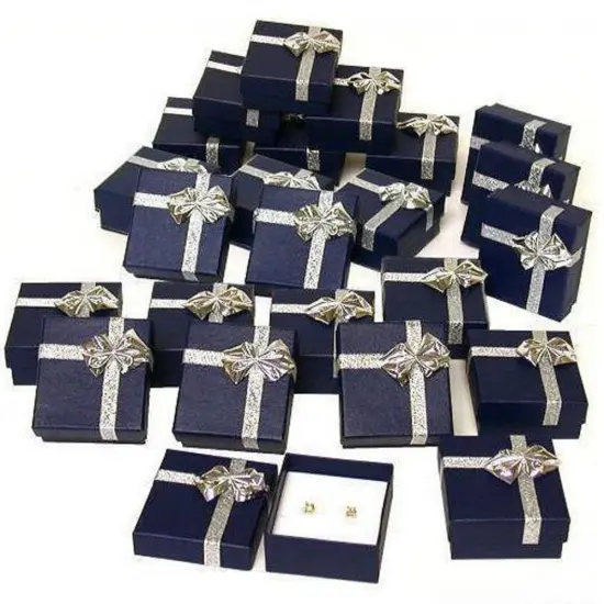 24 Blue Bow Tie Earring Gift Boxes {1}