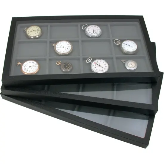 6 Jewelry Box Displays Trays Cases Gray Inserts New {1}