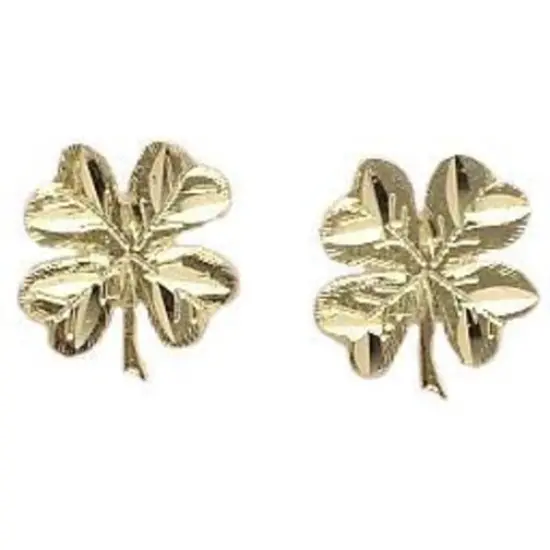 14K Gold Four Leaf Clover Earrings 10mm {1}