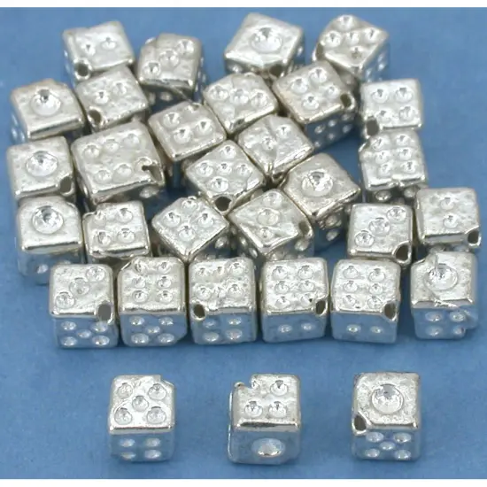 Silver Plated Dice Beads Beading 4.3mm 15 Grams Approximately 30 Pieces {1}