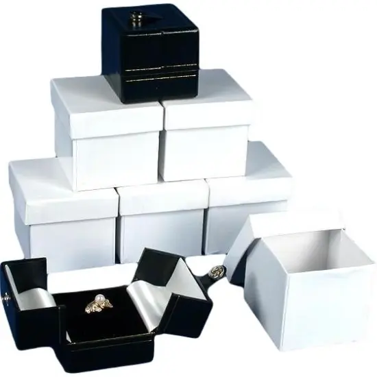 6 Large Black & White Ring Gift Boxes Snap Lid Displays {1}