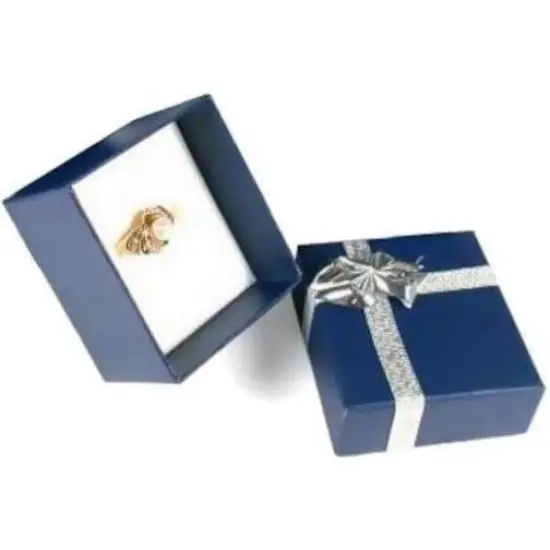 Blue Bow-Tie Jewelry Ring Gift Box Filled with Flocked White Foam {1}