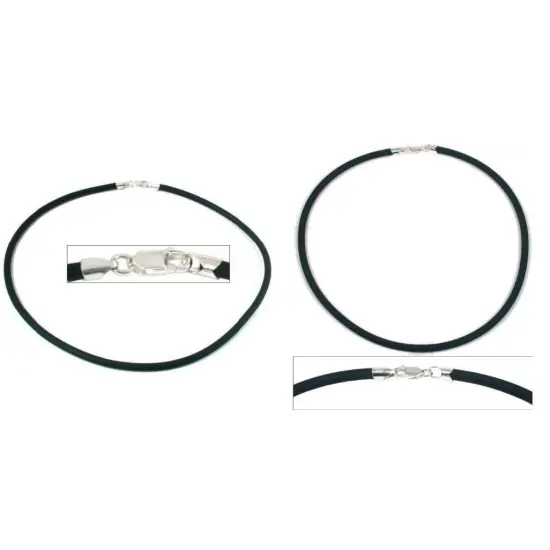 Black Rubber Cord Necklace W/ Sterling Silver Lobster Clasp 18" & 16" Kit 2 Pcs {2}