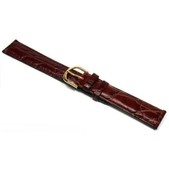 Watch Band Padded Brown Leather Croco Grain 18mm New {1}