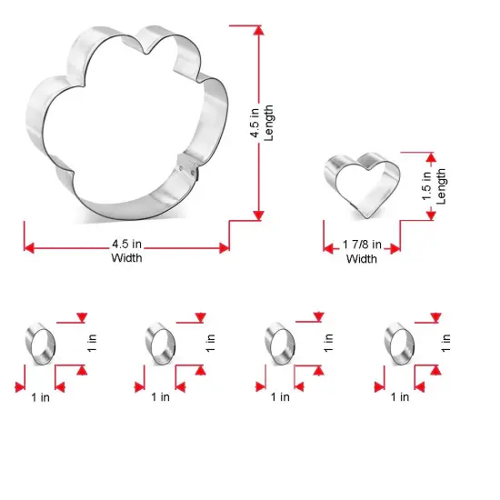 CookieCutter.com Paw Print Dog Treat 6 Piece Cookie Cutters Set, Cat Paw Print, Heart, Toes, Tin Plate Steel, USA {2}