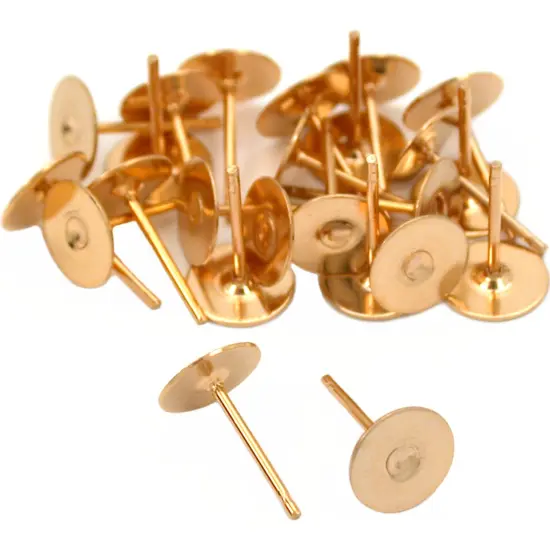 Button Flat Earring 14K GF Yellow Beading Part {1}