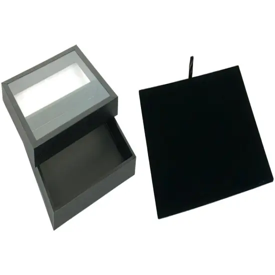 Black Square Display Case (Glass-top Removable Lid) w/ Black Leather Pad Insert {1}