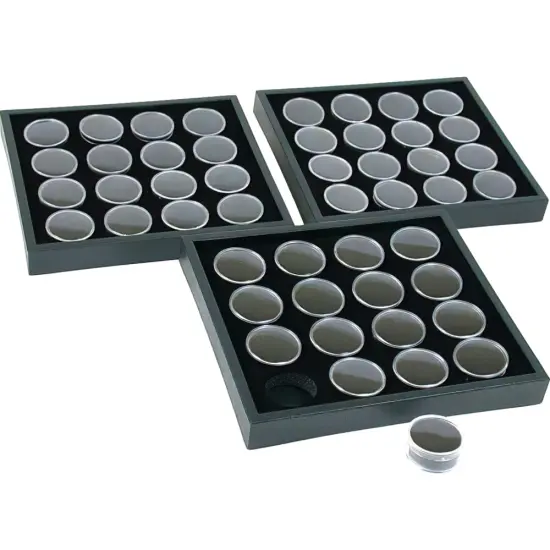 3 16 Black Gem Jars Display & Stackable Tray {1}