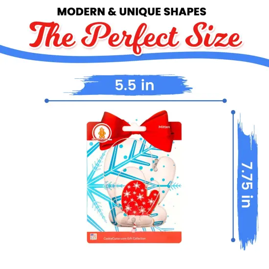 CookieCutter.com Mitten Cookie Cutter Set 3 Piece, Hang Tag Cookie Recipe Card, Large, Medium, Small, Tin Plate Steel, USA {3}