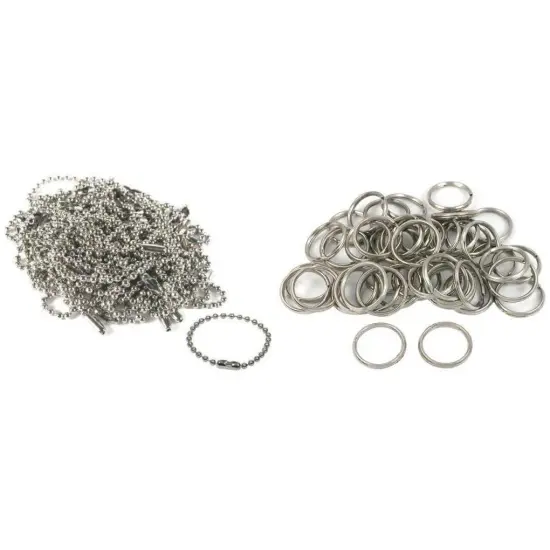 Nickel Plated Key Chain Ball Chain & Metal Split Rings Findings Kit 100 Pcs {1}